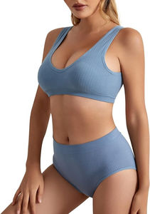 Lady's Stylish Set Seamless <b>Sexy</b> T-Back Panties Adjustable Straps Thong Wire-Free <b>Bra</b> Push-Up Feature Solid Woman's Underwear - Product Image 2