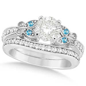 Ensemble de mariage en or blanc 14 carats avec diamant rond et topaze bleue 0,71 ct pour fête de mariage ou cadeau - Product Image 1