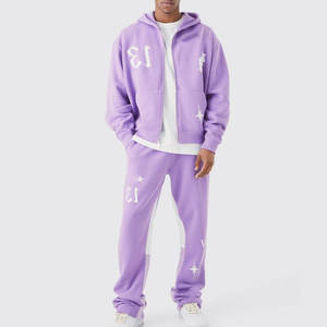 Prix raisonnable manches longues imprimé personnalisé hommes empilés Jogging ensemble 2025 écologique coton fait hommes empilé survêtement - Product Image 5