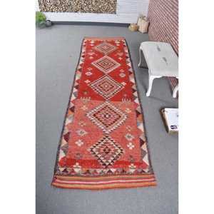 Tapis vintage 3,3x11 pieds, tapis turc Herki, tapis persan en laine rouge - Product Image 1