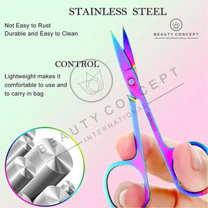 Ciseaux de manucure et pédicure multicolores en acier inoxydable naturel, ciseaux à cuticules, lames droites à pointe arrondie, pour droitiers - Product Image 5
