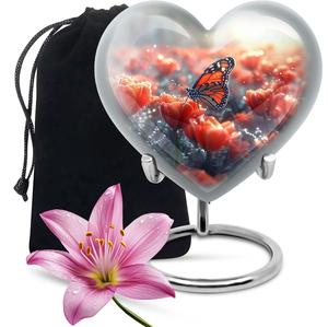 Hermosa urna de cremación gris de 10 pulgadas en aspecto de mariposas de estilo americano-Urna con diseño único - Product Image 1