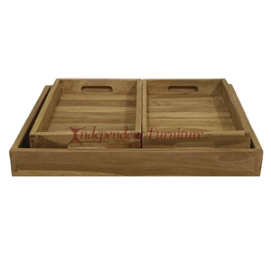 Modern Minimalist Teak Storage Tray <b>Set</b> 3 Natural Wood Organiser for <b>Serving</b> Food for Home Storage in Kitchen Table Desk Use - Product Image 3