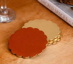 <b>Set</b> of Four Elegant Artisan Craft Eco-Friendly Modern Round Brass <b>Coasters</b> <b>with</b> <b>Holder</b> Mats & Pads - Product Image 5