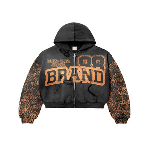 Vente en gros en vrac Fabricant sans poche, cordes, bord coupé, ourlet brut, sweat à capuche court pour hommes, sweats à capuche personnalisés avec impression bouffante - Product Image 1