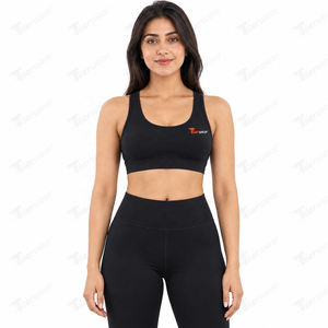 Ensemble de yoga pour femmes, soutien-gorge de sport noir sans couture, leggings taille haute, ensemble de yoga 2 pièces en tissu extensible tricoté, haut court long - Product Image 5