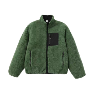 OEM Custom Color Block Stand Collar Full Zipper <b>Sherpa</b> Fleece Hoodie Lightweight Fabric Side Pockets Winter Warm <b>Sherpa</b> <b>Jacket</b> - Product Image 1