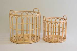 ตะกร้าหวายธรรมชาติสไตล์วินเทจ,ตะกร้าหวายทอมือ2ขนาดสำหรับเก็บอาหารในห้องครัว - Product Image 6