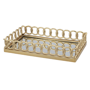 Bandejas para servir comida con espejo de cristal rectangular elegante bandeja de Metal dorado hecha a mano - Product Image 1