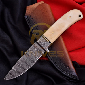 มีดทำมือสั่งทำพิเศษสไตล์คาวบอย ใบมีดเหล็กดามัสกัส ด้ามจับทำจากกระดูก คมกริบ พร้อมปลอกหนัง ของขวัญแนวอุตสาหกรรม - Product Image 3