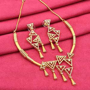 สร้อยคอแฟชั่นทำจากไมโครโกลด์14K 18K 24K ขายส่งชุดเครื่องประดับโฆษณาแบบตะวันตก indo-Western AD สร้อยคอทำจากหินสีทองด้าน - Product Image 1