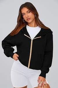 Sudadera con capucha y cremallera para mujer, manga larga, con logo frontal, diseño liso, transpirable, moderna para invierno, con servicio OEM - Product Image 2