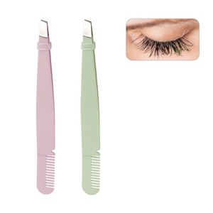 Pinzas para cejas de acero inoxidable con logotipo personalizado de alta calidad OEM al por mayor con punta inclinada y peine sostenible - Product Image 1