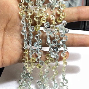 Cuentas Briolette con forma de moneda facetada de Aguamarina natural, piedras preciosas multicolores para joyería - Product Image 4