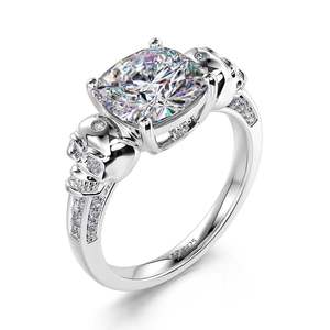 Bague de mariage Jeulia en argent sterling gothique avec diamant de laboratoire taille coussin crâne Amour éternel - Product Image 2