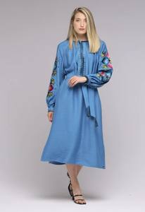 Robe de soirée orientale pour femmes, broderie ballon, manches longues, longueur genou, fente latérale - Product Image 2