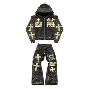 Conjuntos de Sudadera con Capucha y Pantalones Deportivos Personalizados para Hombre, Conjuntos Deportivos con Lavado Ácido Desgastado, Ropa de Moda - Product Image 2