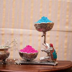 Caja de lujo Upside Trunk Elephant para servir frutos secos en Diwali con detalles de cuarzo mandarina y lapislázuli - Product Image 2