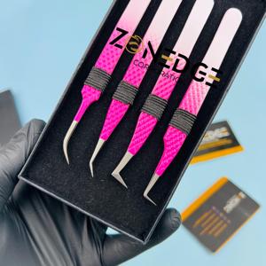 Pinzas para pestañas de primera calidad, puntas rosadas, blancas y plateadas, pinzas para pestañas, agarre de diamante, punta de fibra con logotipo privado, pinzas para extensión de pestañas - Product Image 6