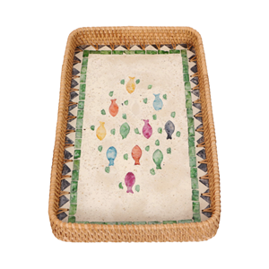 Decoración de utensilios de cocina de pintura colorida, bandeja de servicio de ratán artesanal para fiesta, artículo más nuevo, bandeja de ratán al por mayor de Vietnam - Product Image 5