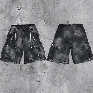 2026 <b>Mens</b> Heavyweight Black Low-Rise Cargo Jeans Custom Wide Leg Streetwear Hip-Hop Style Embroidery & Solid Color - Product Image 4