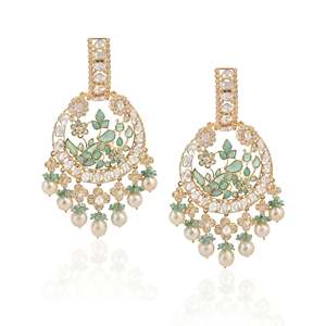 18K Gold Chandelier Earrings with Diamond Pearl Turquoise & <b>Opal</b> Tassel for Wedding Gift - Product Image 1
