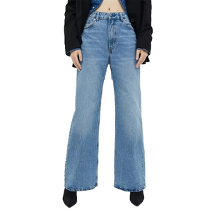 Pantalones Vaqueros Cargo Holgados con Logotipo Personalizado para Mujer, 100% Algodón, Pantalones de Mezclilla Desgastados con Múltiples Bolsillos, Talla Grande - Product Image 1