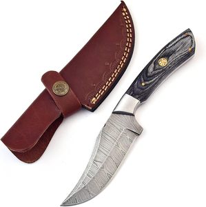 سكين دمشقي مصنوع يدويًا بالكامل من الفولاذ الدمشقي G10 غمد جلد احترافي خارجي OEM انخفاض الشحن - Product Image 1
