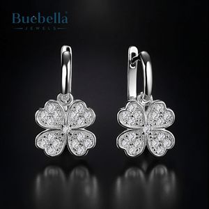 Boucles d'oreilles faites à la main en argent sterling 925 or 18 carats trèfle à quatre feuilles glacé boucles d'oreilles pour hommes bijoux Hip Hop - Product Image 3