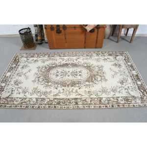 3.5x6.6 ft Vintage Turkish Rug, Accent Rug, <b>Brown</b> <b>Wool</b> Rug - Product Image 3