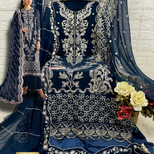 Beauté classique élégante Shalwar Kameez Georgette confortable brodée avec fond Santoon terne lourd et intérieur pour robe Salwar - Product Image 1