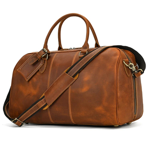 Sac de voyage en cuir pliable grande capacité avec fermeture éclair, sac de week-end portable, durable, marron, avec poignée et bandoulière - Product Image 2