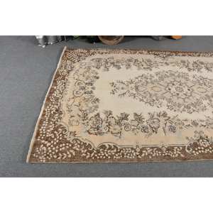 พรมตุรกีวินเทจคลาสสิกสีเบจสีน้ำตาลขนาด5.8x9.6ฟุตผ้าขนสัตว์เย็บปะติดปะต่อพื้นที่ขนาดใหญ่ที่มียางรองสำหรับห้องโถงหรือห้องนอน - Product Image 3