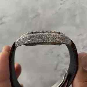 Customized Square <b>Men's</b> Hip Hop Watch Stainless Steel Cut Moissanite Diamond Unique Analog Glass Fashionable <b>Leather</b> <b>Belt</b> - Product Image 3