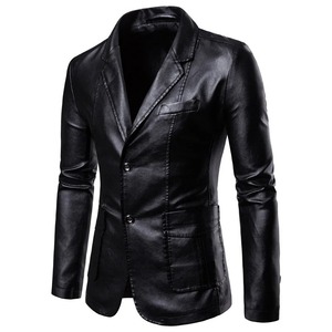 Automne PU Vestes Manteaux À Capuche Hommes Solide Noir Faux Cuir pour - Product Image 3