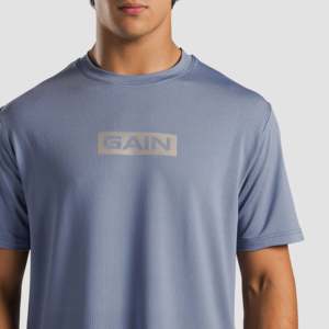 เสื้อยืด RP Gain (สีน้ำเงิน JK) ทรงปกติ สไตล์เพอร์ฟอร์แมนซ์ ผลิตจากโพลีเอสเตอร์ 100% ผสมใยฝ้าย/ใยไผ่ ป้ายยี่ห้อแบบสั่งทำ ผ้าถัก - Product Image 5