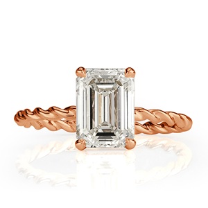 Bague de fiançailles unique en or rose 18 carats avec diamants taille émeraude, sertie d'une bague de mariage féminine en or rose 18 carats avec diamant torsadé - Product Image 1