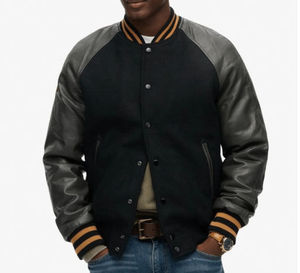 Veste d'université de baseball à manches en cuir vierge en laine pour hommes personnalisée OEM avec logo brodé sur le devant - Product Image 6