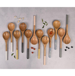 Servidor de ensaladas de madera con juegos de cucharas con mango recubierto de esmalte para servir ensaladas utensilios de cocina cuchara y tenedor de glowin fashion - Product Image 1