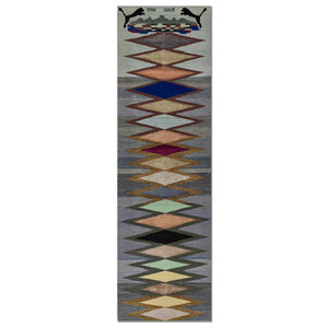 Alfombra Freedom Manchaha de Lana y Seda de Bambú con Patrón Geométrico Azul, Anudada a Mano, para Decoración de Sala de Estar - Les-8095 - Product Image 1