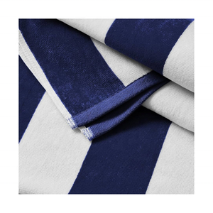 2024 Premium bleu blanc à glands 100% coton serviettes de plage à séchage rapide certifié GOTS rayé Jacquard Design golfeurs adultes - Product Image 3
