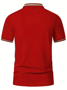 Polo Beige para hombre, rayas laterales negras, cómodo, transpirable, poliéster, detalle de cremallera, perfecto para deportes al aire libre, polos - Product Image 4