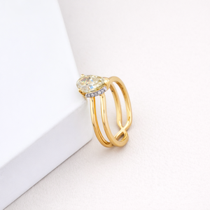 Anillo de Compromiso con Diamante Amarillo Cultivado en Laboratorio, Corte Pera, Certificado por IGI, en Oro Amarillo/Blanco y Rosa de 9K - Product Image 3