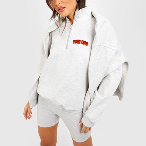 Ensemble de shorts pour femmes OEM, épais, ample, avec col demi-zippé, séchage rapide, léger, pour la salle de sport, la course à pied, taille élastique, fermeture à deux pièces - Product Image 5