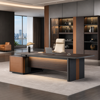 Bureau de direction moderne finition anthracite avec bande lumineuse LED et meuble de rangement design de luxe