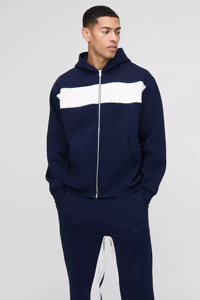 Chándal para correr y con capucha y cremallera de bloque de color para hombre de gran tamaño con logotipo personalizado más vendido, conjunto de 2 piezas, ropa deportiva para gimnasio, chándal para hombre - Product Image 3