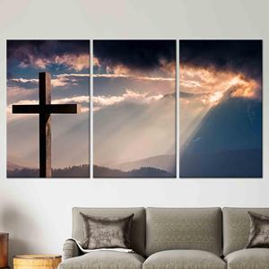Sérénité sacrée : œuvre d'art sur toile avec croix chrétienne imprimée, lot de 3 toiles - Product Image 1