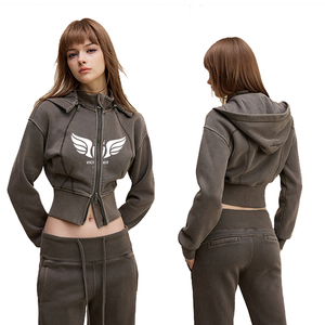 เสื้อมีฮู้ดสำหรับผู้หญิงซิปรูดแบบวินเทจซักได้ตามต้องการ - Product Image 2