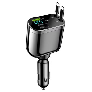 Cargador de Coche Retráctil, Adaptador de Cargador de Teléfono para Vehículo 5 en 1 Súper Rápido con Cables Duales <span class=keywords><strong>Tipo</strong></span> <span class=keywords><strong>C</strong></span>, Universal para SUV, Sedán, Camioneta - Product Image 1