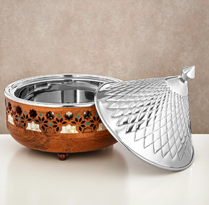 Ustensiles de cuisine alimentaires Acier inoxydable Argent Fini Hotpot avec couvercle Casserole décorative à la main Casserole de table Servant Hotpot - Product Image 4